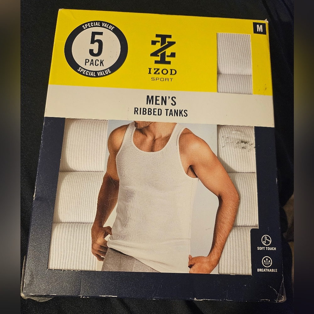 IZOD Tank Top Men's Medium White Cotton Ribbed Round Neck Undershirts Pack of 5